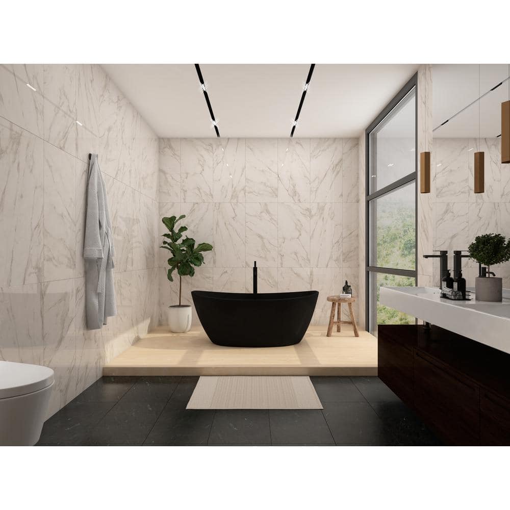 Manhattan 64" Matte Black Stone Freestanding Double Slipper Bathtub