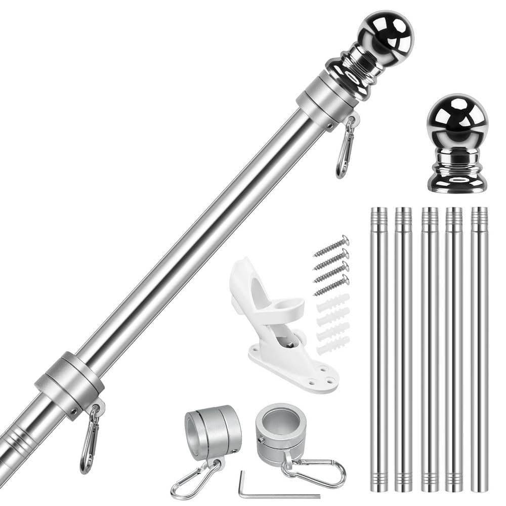 Flag Stars 5 Sections 6 ft.  Flagpole with Bracket - Sliver