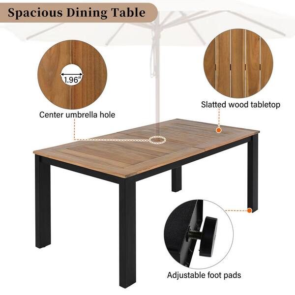 ぼぼ Light Teak 7-Piece Wood Outdoor Dining Set, Patio Dining