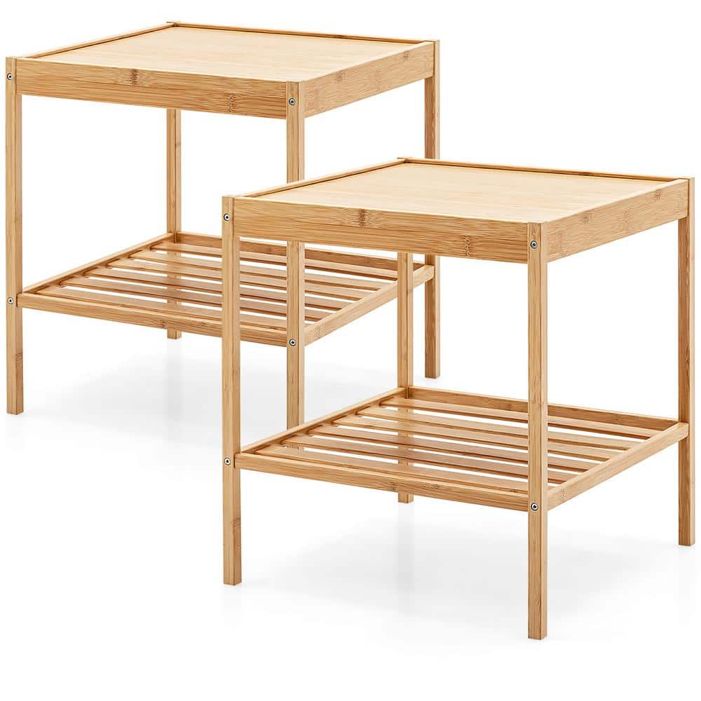 HONEY JOY Natural Bamboo 16 in. W Nightstand 2tier Side Table with