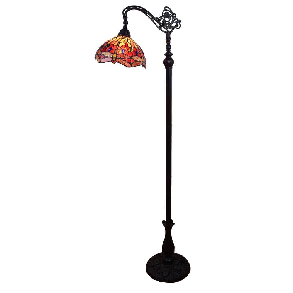 Adjustable Bronze Tiffany Style Stained Glass Floor Lamp