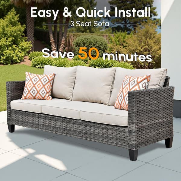 XIZZI Megon Holly Gray 8-Piece Wicker Patio Conversation XIZZI Megon Holly Gray 8-Piece Wicker Patio Conversation