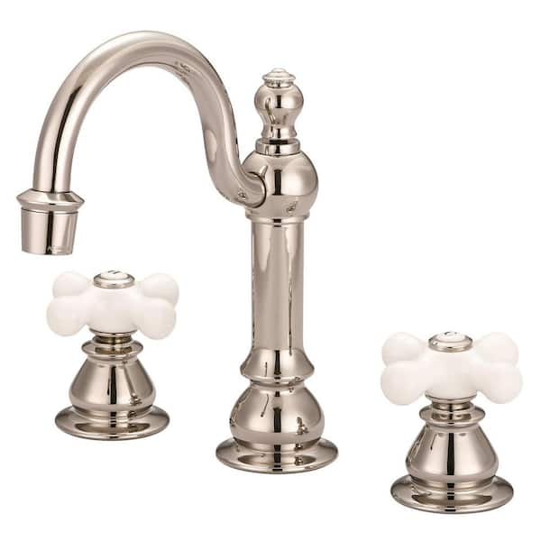 Vintage Classic 8 in. Widespread 2-Handle High Arc Bathroom Faucet with Pop Up Drain in Polished Nickel