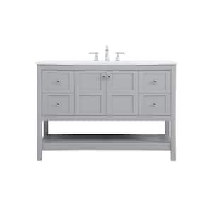 Timeless Home 48 in. W x 22 in. D x 34 in. H Single Bathroom Vanity in Gray with White Engineered Stone with White Basin