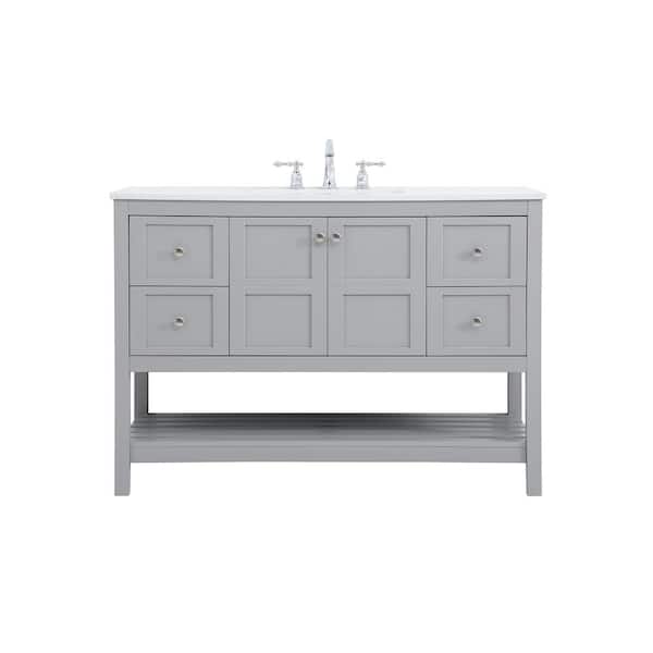 Unbranded Timeless Home 48 in. W x 22 in. D x 34 in. H Single Bathroom Vanity in Gray with White Engineered Stone with White Basin