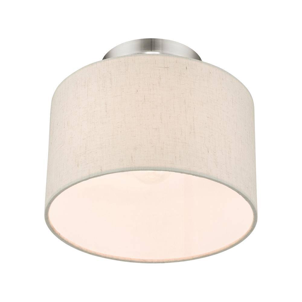 Brushed Nickel Drum Shade Semi Flush Mount Light