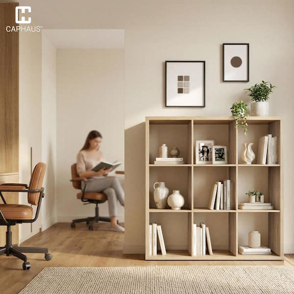 CAPHAUS 43 in. H x 43 in. W x 14.6 in. D Natural Oak 9-Cube