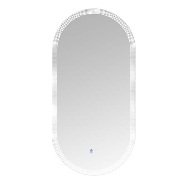 Tatahance 18 in. W x 35 in. H Oval Wall-Mounted Dimmable LED Bathroom Makeup Mirror in Silver