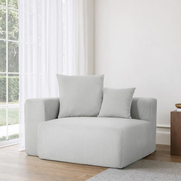 51.18 in. Square Arm Corduroy Rectangle Accent Corner Modular Sofa in Light Gray