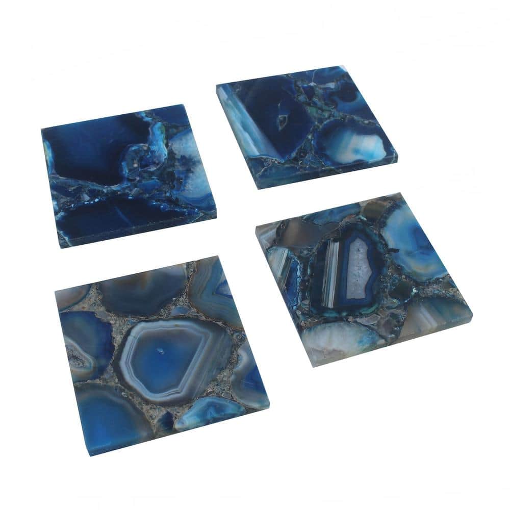 Blue Agate Stone Square Coasters - Set of 4