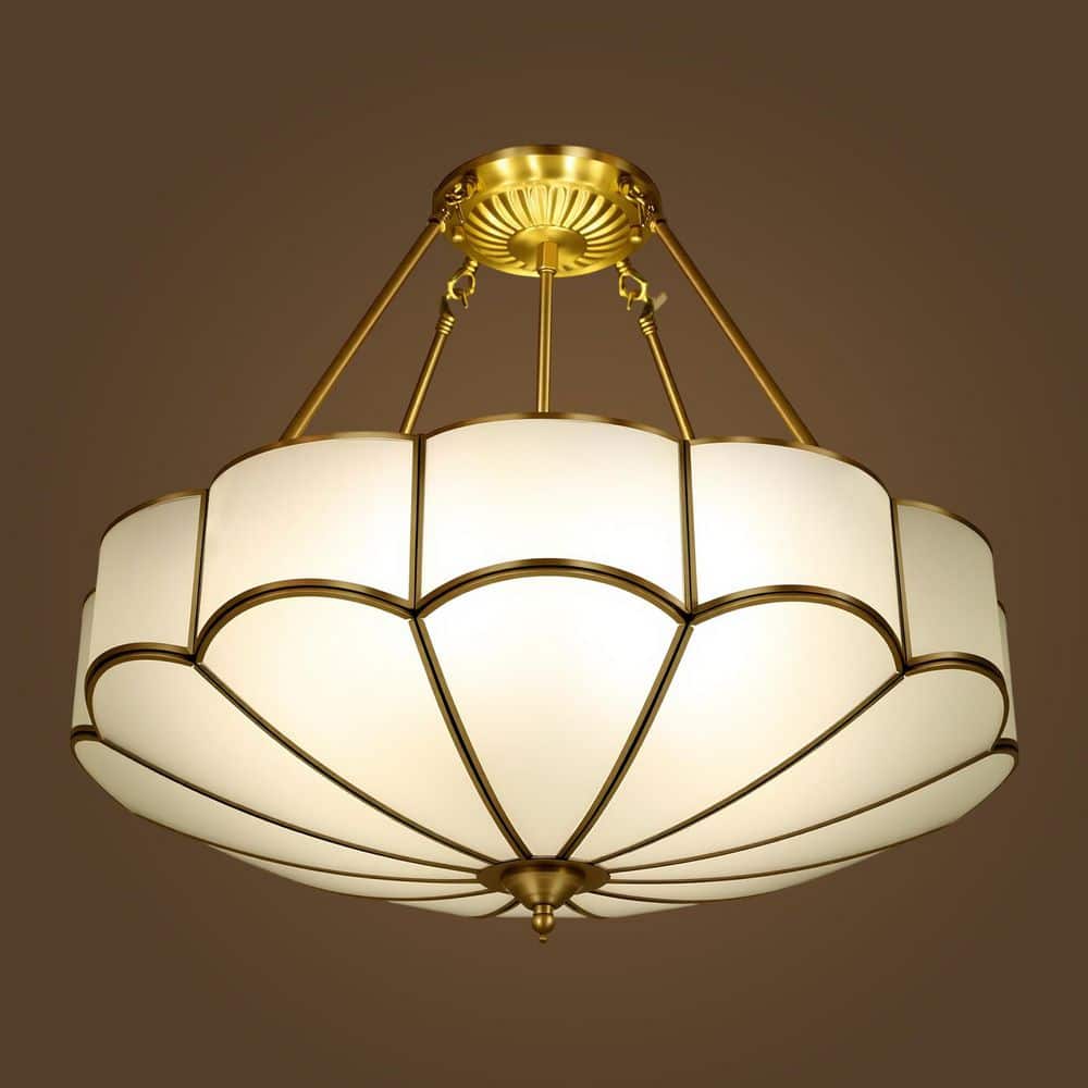 OUKANING 23 in. Tiffany Semi-Flush Mount Ceiling Light with Amber