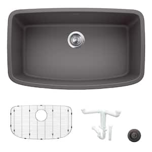 Valea 32 in. Undermount Single Bowl Cinder Granite Composite Kitchen Sink Kit with Accessories