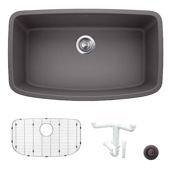 Blanco Valea 32 in. Undermount Single Bowl Cinder Granite Composite Kitchen Sink Kit with Accessories