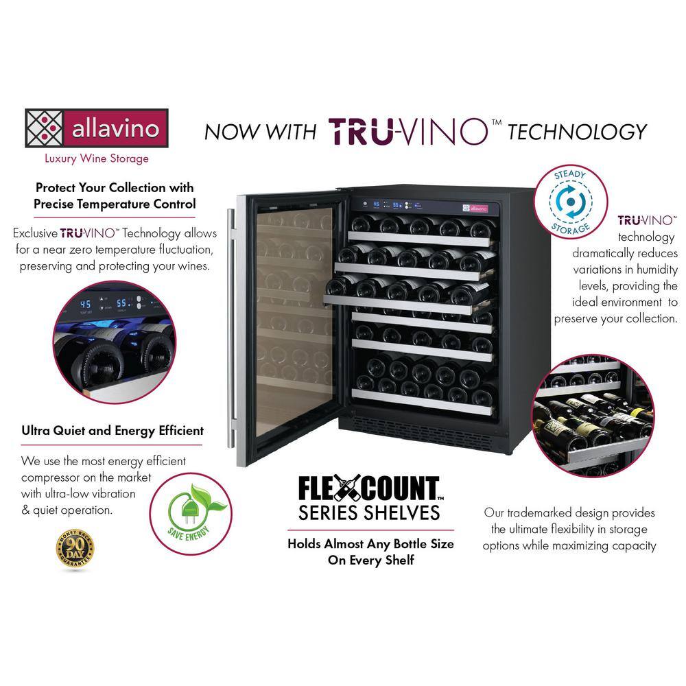 Allavino 56 Bottle Stainless Steel Wine Refrigerator with Interior Lighting