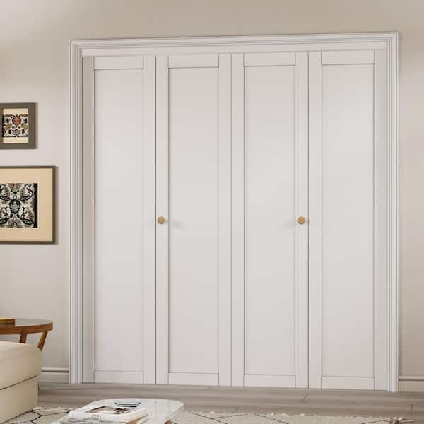 72 in. x 80 in. 1 Lite Solid Core Panel White Primed Composite MDF Interior Closet Bi-fold Door with Hardware Kit