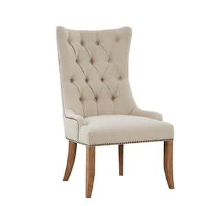 Britton Cream Upholstered Button Tufted Recessed Arm Accent Chair