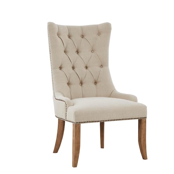 Britton Cream Upholstered Button Tufted Recessed Arm Accent Chair