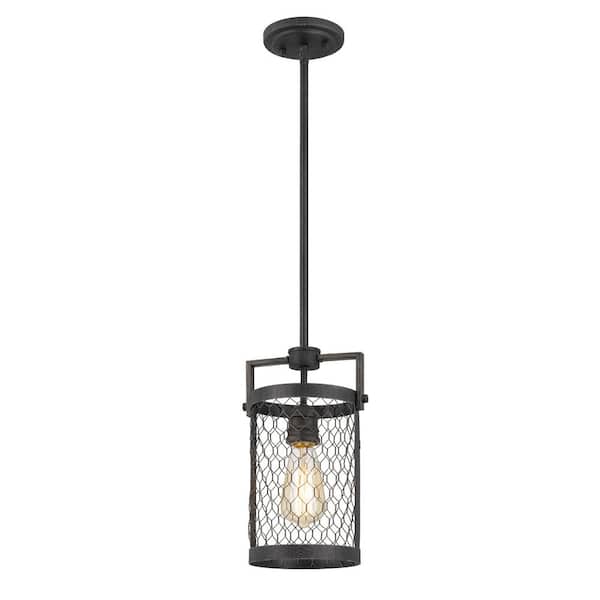 Worldwide Lighting Cooper 6.25 in. x 7.5 in. x 12.38 in. 1-Light Guilded Iron and Seaside Oak Mini Pendant