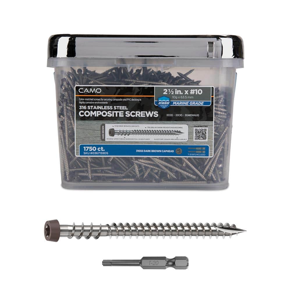 "#10 2-1/2 in. 316 Stainless Steel Star Drive Dark Brown Composite Deck Screws (1750-Count)" price history on PriceWatchPro