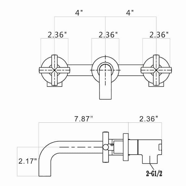 Contemporary Double Handle Wall Mount Bathroom Faucet in Archaize