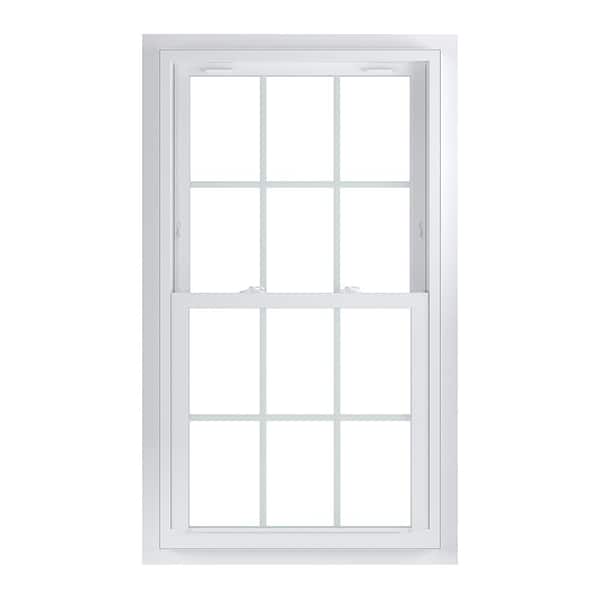 American Craftsman 29.75 in. x 52.75 in. 70 Series White Double Hung Low-E Argon Glass Vinyl Fin with J Window with Grids, Screen Incl