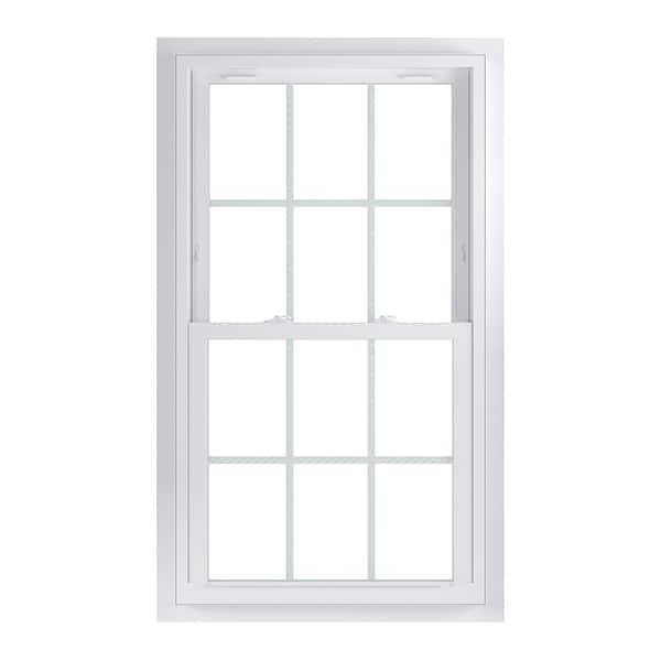 American Craftsman 29.75 in. x 52.75 in. 70 Series Low-E Argon Glass Double Hung White Vinyl Fin with J Window with Grids, Screen Incl