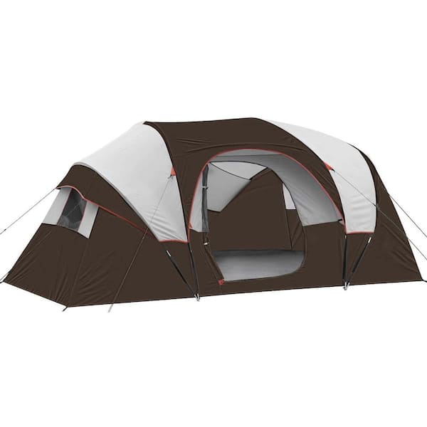 Zeus & Ruta 167.7 in. L x 131.8 in. W x 73.6 in. H 10-Person Brown Camping Tent - Portable Easy to Set Up Family Camping Tent
