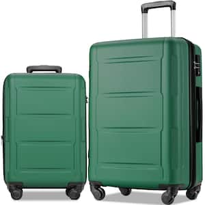 Green 2-Piece Expandable ABS Hardshell Spinner Luggage Set with TSA Lock and Adjustable 3- level Telescoping Handle