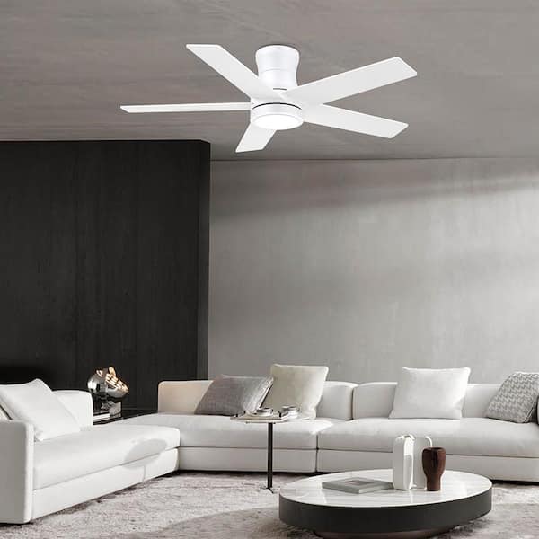 42 in. Smart White 5 Blades Flush Mount Standard Ceiling Fan with LED Lights and Remote Controlled by WIFI Alexa App