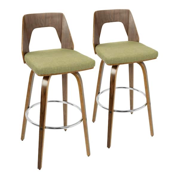 Lumisource Trilogy 30 in. Walnut and Green Fabric Bar Stool (Set of 2)