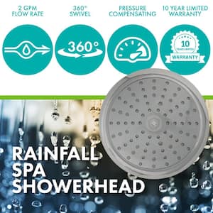 Rainfall Spa 1-Spray with 2 GPM 8 in. Wall Mount Adjustable Fixed Shower Head in Brushed Nickel, 1-Pack
