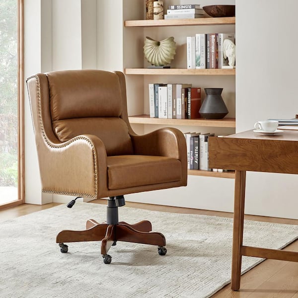 JAYDEN CREATION Patrick Camel Faux Leather Adjustable Height Swivel Executive Chair with Tilt Mechanism