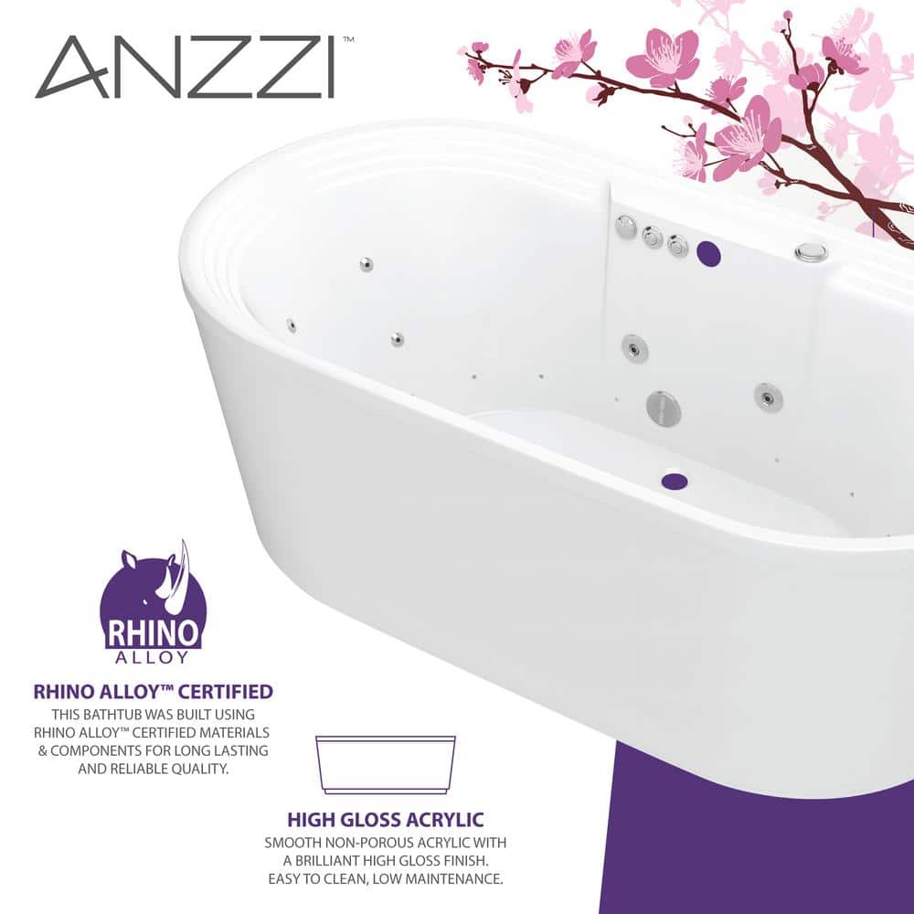 Sofi 67" Freestanding White Acrylic Whirlpool Bathtub with Heater