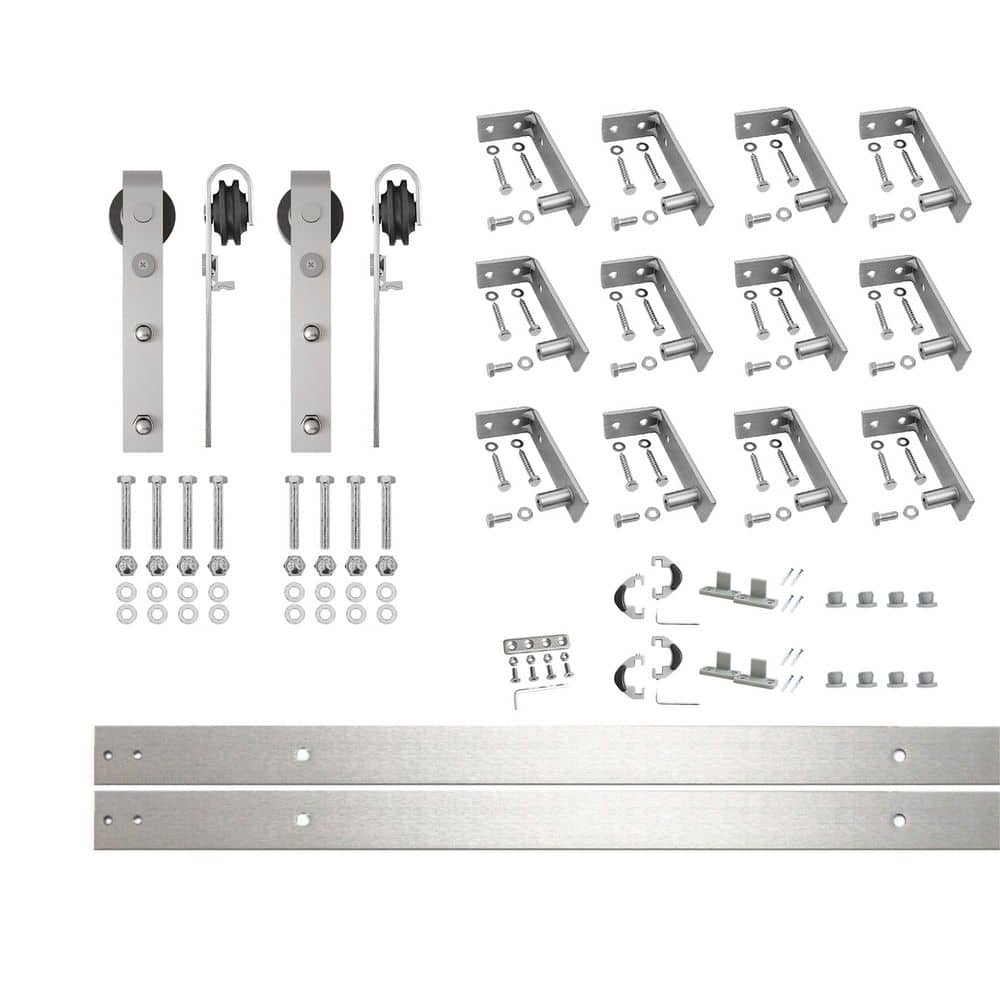 16 ft. /192 in. Brushed Nickel Ceiling Mount Non-Bypass Sliding Barn Door Track and Hardware Kit for Double Doors price history on PriceWatchPro