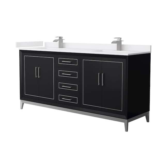 Wyndham Collection Marlena 72 in. W x 22 in. D x 35.25 in. H Double Bath Vanity in Black with White Cultured Marble Top