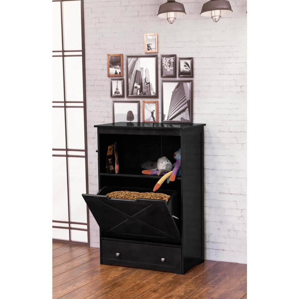 Elevated Black Stainless Steel Pet Feeder with Storage
