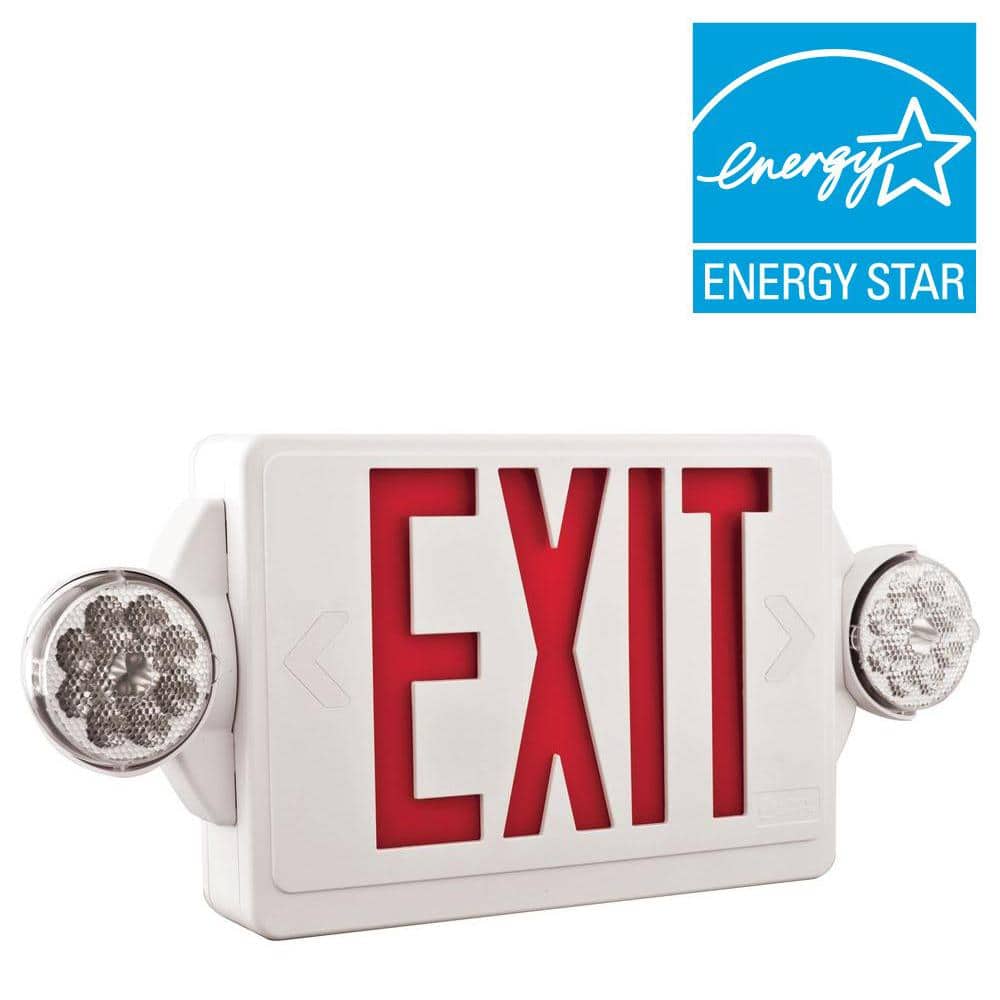 Red and White LED Exit Sign with Emergency Lights