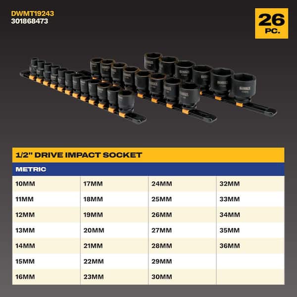 1/2 in. Drive Metric Impact Socket Set (26-Piece)