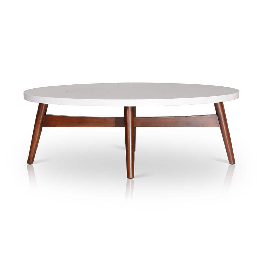 Steve Silver Company Serena 48 in. White Large Oval Stone Coffee Table SE300C The Home Depot