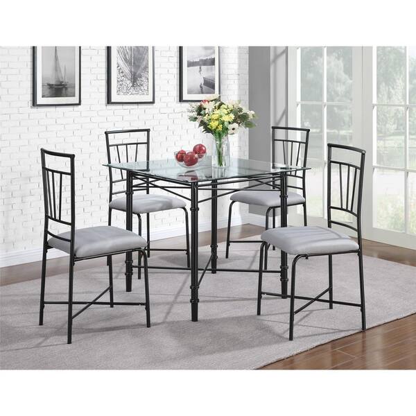 Dorel Delphine 5-Piece Black Dining Set with Glass Table Top