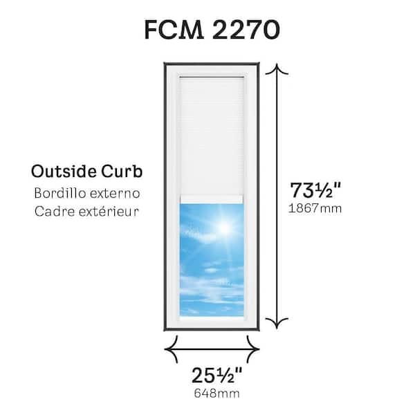 22-1/2 in. x 70-1/2 in. Fixed Curb Mount Skylight with Laminated Low-E3 Glass, White Solar Powered Room Darkening Shade