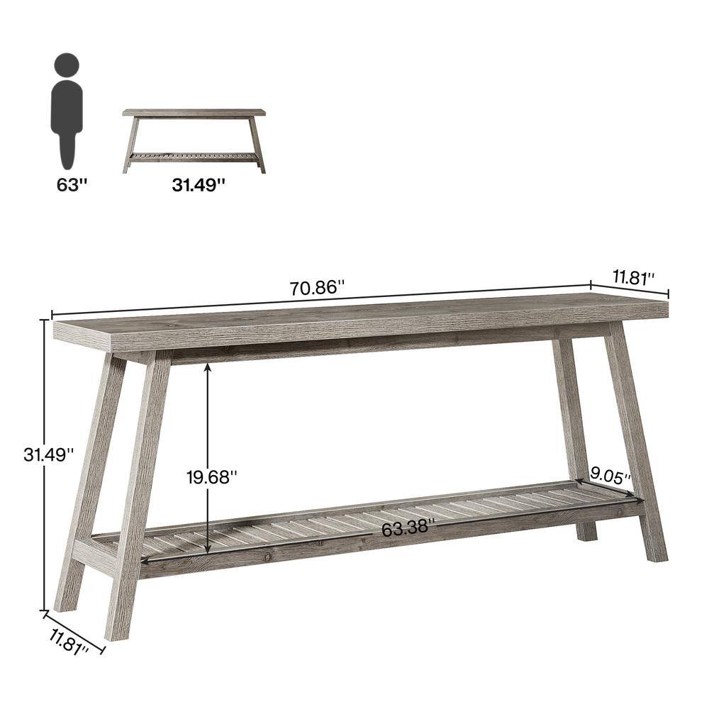 Farmhouse Grey 70.9" Wood and Metal Console Table with Storage