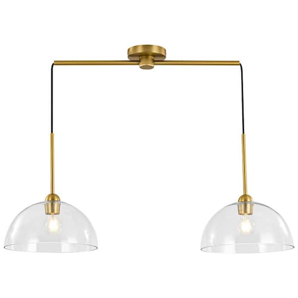 Allegra 60-Watt 2-Light Modern Gold Linear Dome Clear Glass Globe Bubble Kitchen Island Pendant Lights