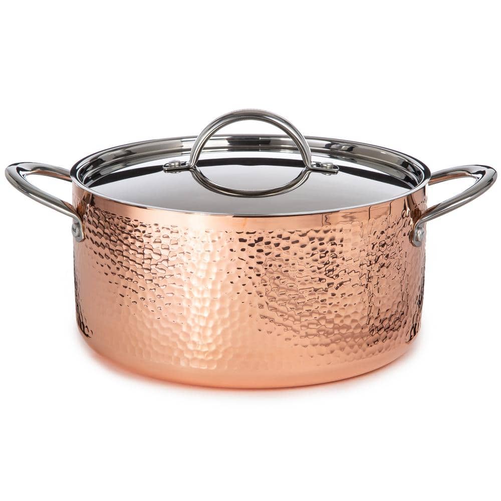 Vintage Hammered Copper and Stainless Steel 10-Piece Cookware Set