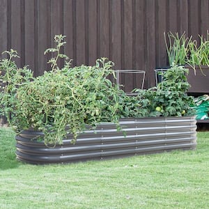 17 in. H Galvanized Garden Bed 9-in-1 Large Planter Box Outdoor in Dark Gray