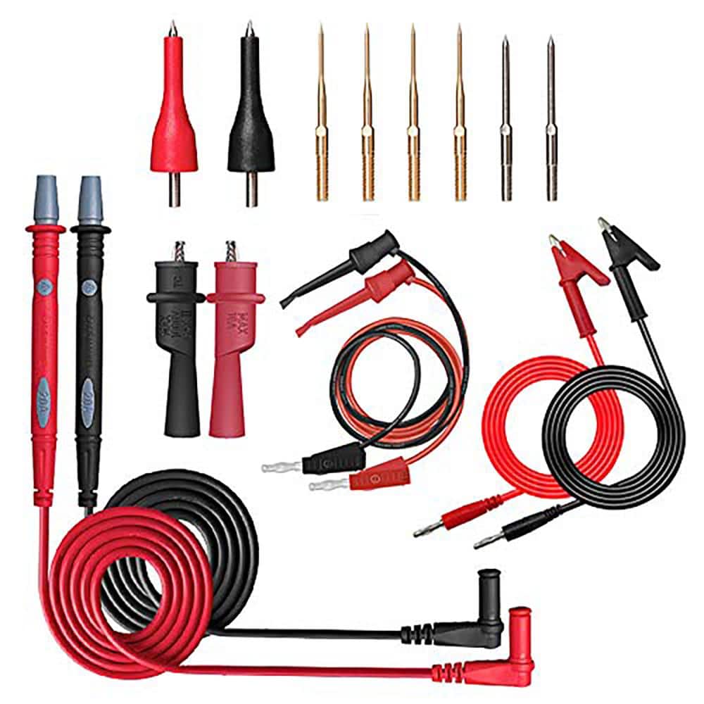 Multimeter test leads kit with 16 piece assorted probes alligator clips hooks and banana plug back probe pins