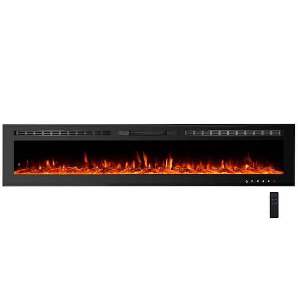 90 in. Recessed/Wall Mount Ventless Electric Fireplace Insert in Black with Remote Control and Timer