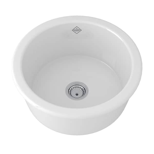SHAWS Lancaster Round Dual Mount Fireclay 18 in. Single Bowl Undermount Kitchen Sink in White