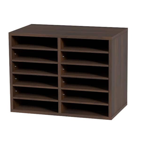 Literature Organizers 12 Compartments Office Mailbox with Adjustable Shelves 20.4 x 12 x 16.1 in. Desk Accessories Brown