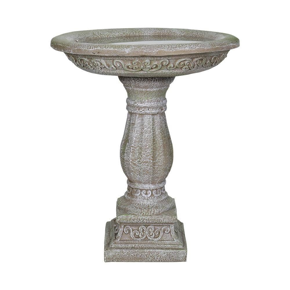 monadecor 23.8 in. H Contemporary Concrete Pedestal Birdbath-Round